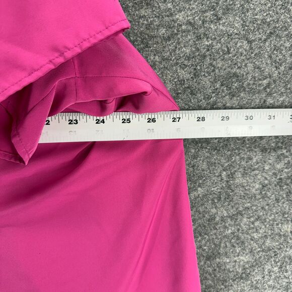 Essentials Shirt Women 3X Plus Pink Button Up Collared Short Sleeve Pleated - Picture 5 of 7